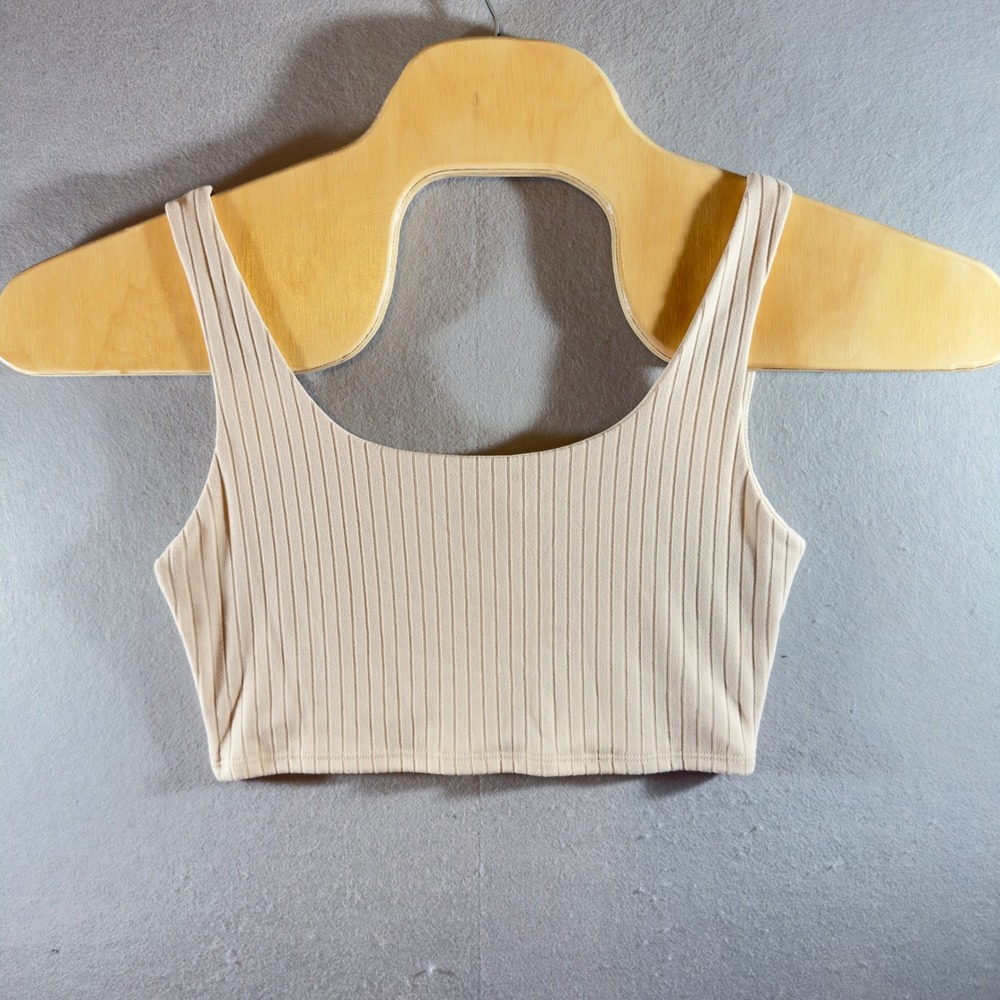 508 | NWT Lulus Womens Large Ribbed Scoop Neck Sleeveless Crop Top Beige